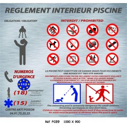 PANNEAU RÈGLEMENT INTÉRIEUR PISCINE - 1000 X 900 X 10