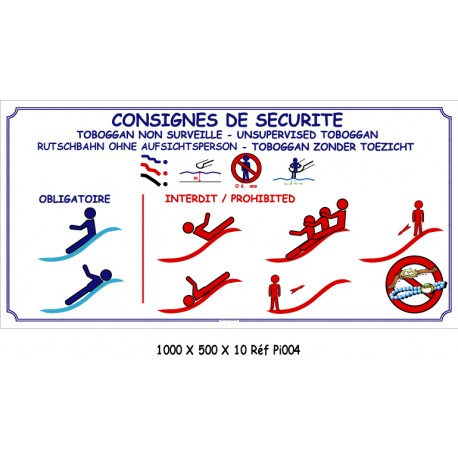 CONSIGNES SÉCURITÉ PISCINE 2L - 1000 X 500 X 10