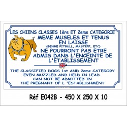 PANNEAU CHIENS 1ERE CATÉGORIE - 450 X 250 X 10