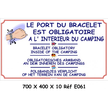 PANNEAU PORT DU BRACELET OBLIGATOIRE 4L - 700 X 400 X 10