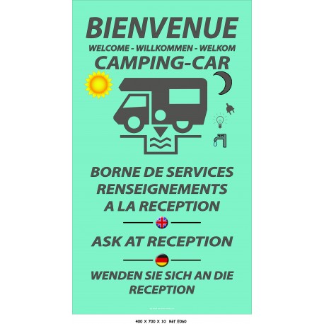 PANNEAU BIENVENU CAMPING CAR 3L - 400 X 700 X 10