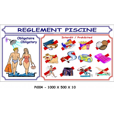 RÈGLEMENT PISCINE - 1000 X 500X 10
