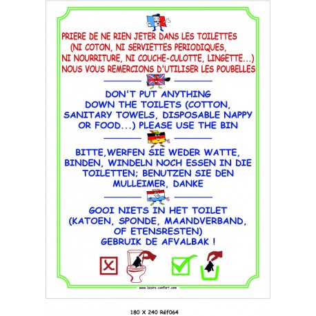 RIEN JETER DANS TOILETTES 4L - 180 X 240