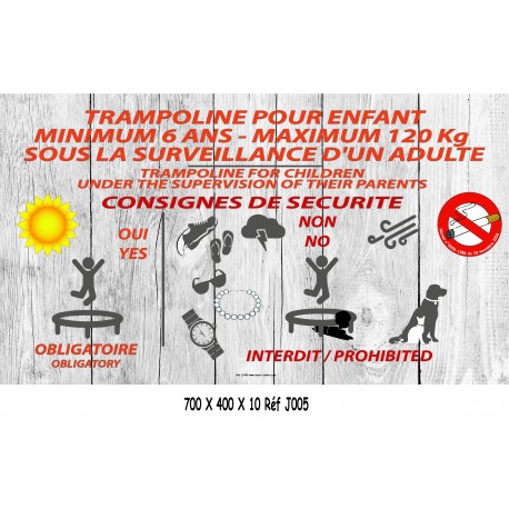 PANNEAU CONSIGNES TRAMPOLINE LOGOS - 700 X 400 X 10