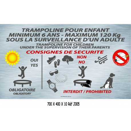 PANNEAU CONSIGNES TRAMPOLINE LOGOS - 700 X 400 X 10