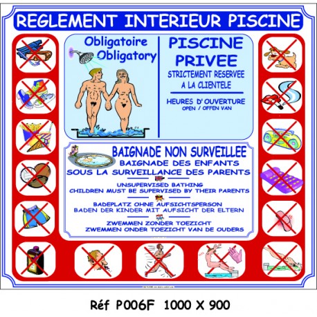 PANNEAU RÈGLEMENT INTÉRIEUR PISCINE NU 4L - 1000 X 900 X 10