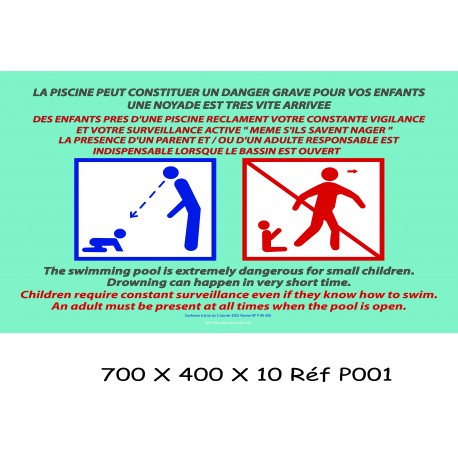 PANNEAU CONSIGNES PISCINES - 700 X 400 X 10