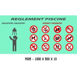 PANNEAU RÈGLEMENT PISCINE - 1000 X 500X 10