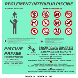 PANNEAU RÈGLEMENT INTÉRIEUR PISCINE MAILLOT 4L  - 1000 X 900 X 10