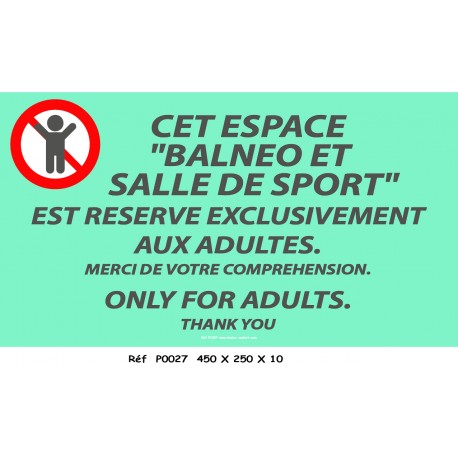 PANNEAU BALNEO SALLE DE SPORT 2L - 450 X 250 X 10