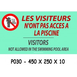 PANNEAU VISITEURS PAS ACCÈS PISCINE 2L - 450 X 250 X 10