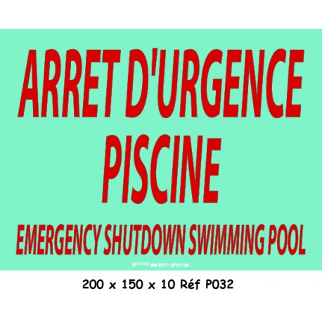 PANNEAU ARRÊT D'URGENCE PISCINE 2L - 200 X 150 X 10