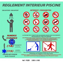 PANNEAU RÈGLEMENT INTÉRIEUR PISCINE - 1000 X 900 X 10